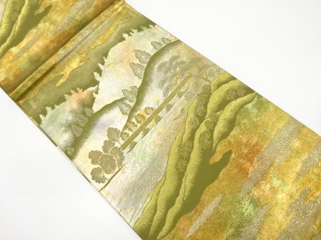 JAPANESE KIMONO / VINTAGE FUKURO OBI / SILK / WOVEN SCENERY OF TREES
